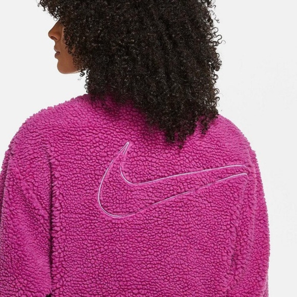 Nike Pink Purple Sherpa Active Faux Fur Cropped Jacket in Magenta
